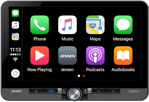 Jensen CAR1013 10.1-inch Certified Apple CarPlay Android Auto Wired or Wireless | Single DIN & Double DIN Touchscreen Car Stereo Radio | Bluetooth | Front & Rear Camera Inputs | USB Playback & Charge