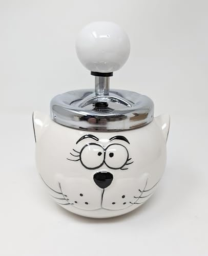 Posacenere in ceramica a forma di gatto carino con coperchio girevole novità posacenere senza fumo per casa, ufficio, patio, durevole e facile da pulire (JR5012)