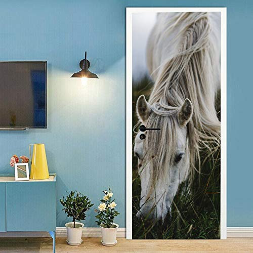 Tür tapeten 3d selbstklebend Pferd Türposter Türaufkleber Wasserdicht Abnehmbare Vinyl türfolie Fototapete diy Wandbild Wohnzimmer Schlafzimmer B85 x H205cm