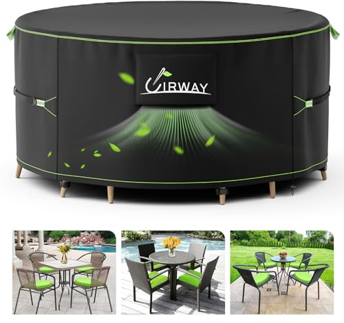 UIRWAY Rotondo Copertura per Mobili da Giardino Impermeabile con Presa d'Aria, Ø 130 x 71 cm, Copertura Resistente da Giardino in Tessuto 420D con Strisce Riflettenti