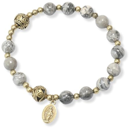 Nazareth Store Map Stone Beads Rosary Bracelet with Metal Separators and Catholic Miraculous Medal - Durable and Elegant Wrist Jewelry