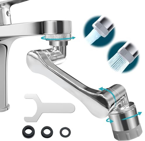 Drehbarer Multifunktionaler Verlängerungshahn mit Wassersparer - Rotierender Wasserhahn Aufsatz für Küche und Bad
