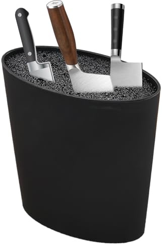 Black Knife Block, 6x8in Knife Block, Rust/Corrosion-Resistant Stable Knife Holder with Drain Holes Keeping Sharp Oval-Shaped Knife Rack for Ceramic Knives, Steak Knives (Knife Not Included)