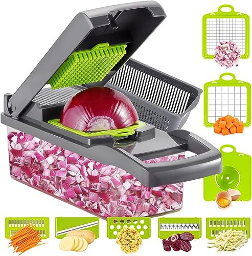 Koliyn12-in-1 Onion Chopper, Mandolin Slicer, Multifunctional Food Chopper with ContainerPremium Vegetable Chopper, 7 Blade Veggie