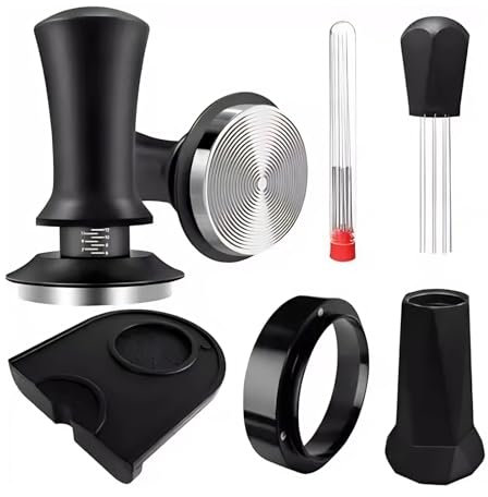 Zjyufy Juego de prensones de café, accesorios de café, juego de barista, prensador de café expreso, 53 mm, embudo dosificador de acero inoxidable 304, base ondulada, accesorios para máquina de café