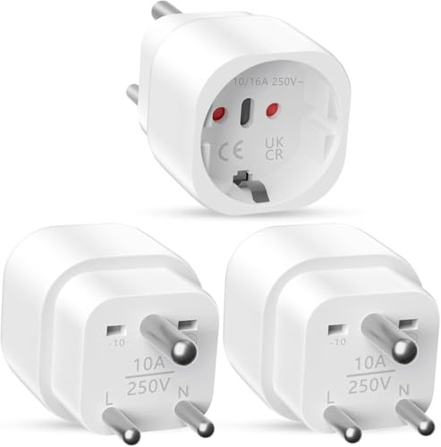 Reiseadapter für Indien, 3 Stück Adapter Indien Steckdose, Adapter für Sri Lanka, Indien, Nepal, Reisestecker Indien Stromadapter