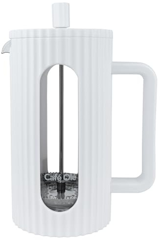 Café Olé Ciao Cafetera de 8 tazas, acero inoxidable, gasa, prensa francesa, blanco