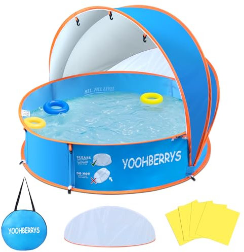 YOOHBERRYS Piscina Tenda da Spiaggia Pop Up 4 in1, Piscinetta Neonato Spiaggia con Anti-UV SPF 50+, Piscinetta per Bambini con Zanzariera, Tenda sole Spiaggia per Picnic, Giardino, Spiaggia