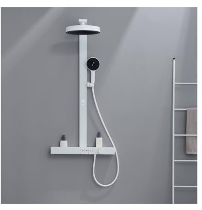 RWDAMPUW Thermostatic Shower System, Digital Display Shower Faucet Set Wall Mounted Shower Fixtures Shower Kit with Valve and Rain Shower Head, 3 Moeds Handheld Shower Head