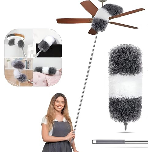 Extendable Duster with 2.5M Long Telescopic Handle – Microfiber Static Feather Duster for Ceiling Fans, High Ceilings, Baseboards, Blinds, and Hard-to-Reach Areas