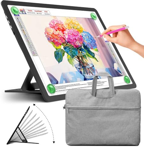 Zocelight Bloc lumineux A4 rechargeable avec support et sac intégrés, boîte à lumière magnétique super lumineuse pour le traçage, tableau lumineux sans fil avec boutons latéraux, table lumineuse pour