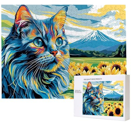Puzzle 1000 Teile Erwachsene Sonnenblumen Katze, Impossible Klassische Jigsaw Puzzles 75 x 50cm, Geschicklichkeitsspiel für die ganze Familie, Puzzle farbenfrohes Legespiel Home Dekor Geschenk k-871