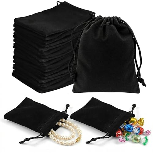 20PCS Velvet Jewellery Bags, 10x12cm Black Jewellery Pouches for Gift Party | Reusable Jewellery Pouch, Small Pouch Bag, Drawstring Bags Small for Wedding Favours Banquet Christmas Birthday Anniversary