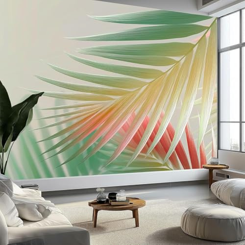 Tizhweqo Papier Peint Panoramique Feuilles de Palmier 400x280 cm (WxH) 3D Papier Peint Intissé Plantes Tropicales Photo Poster Mural pour Chambre Salon Décoration Murale pour Adulte et Enfant 1094v