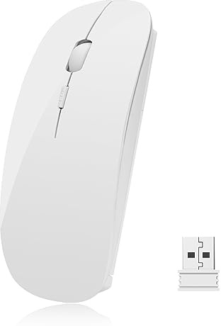 UrChoiceLtd trådlös mus, 2,4 GHz musformad passande Ergonomisk böjd sladdlös USB optisk spelmus med nanomottagare datormus för Apple Macbook Air Pro PC Laptop (Vit)