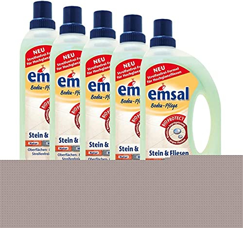 5x emsal Boden-Pflege Stein & Fliesen 1 Liter mitBioprotect Oberflächen & Fugenschutz