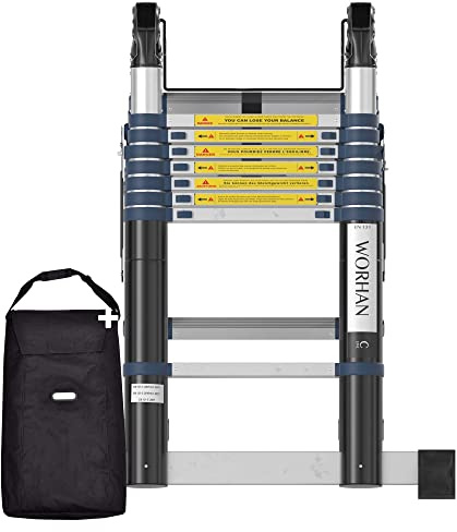 WORHAN Echelle de 5m Télescopique Aluminium Anodisé Modulable Pliable Polyvalente Escabeau Solide 500cm K5C+Bag