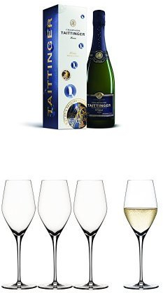Champagne Taittinger Prelude Grands Crus Non Vintage Champagne in Gift Box 75 cl and Spiegelau & Nachtmann Champagnerglas Authentis Wine Glasses Set of 4