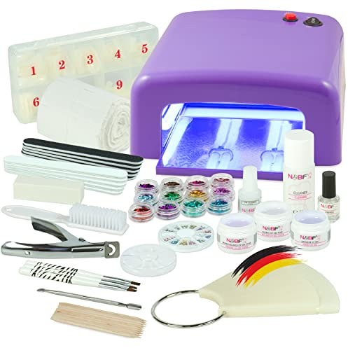 NAILS FACTORY | N&BF | UV Gel Nagelstudio Starter Set Lila-Nagelset mit Nailart | UV-Lampe und UV Gel ideales Starterset