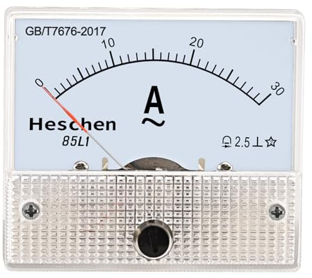 Heschen 85L1-30A - Misuratore di corrente rettangolare a pannello con amperometro AC 0-30A, classe 2,5, colore: Bianco