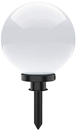 SellTec Kugelleuchte aussen, Gartenlampe weiß | Außenleuchte spritzwassergeschützt | Gartenleuchte, E27 Fassung | Kugellampe mit Erdspieß & 5 Meter Kabelleitung (40cm, Weiß)