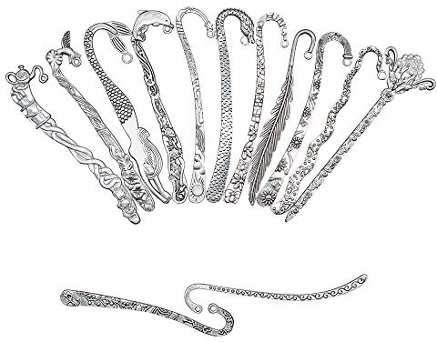 HOSTK 10-pack bokmärken metall snidad krok antik tibetansk silverblandning (cirka 120 mm)