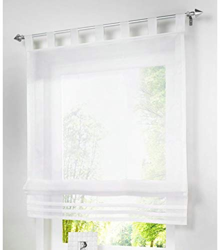 SIMPVALE Raffrollo mit Schlaufen Gardinen Voile römischen Liter Fall Schatten Transparent Vorhang für Balkon und Küche (Weiß, Breite 80cm/Höhe 155cm)