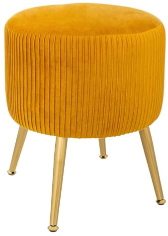 Atmosphera - Tabouret Solaro Moutarde en Velours plissé