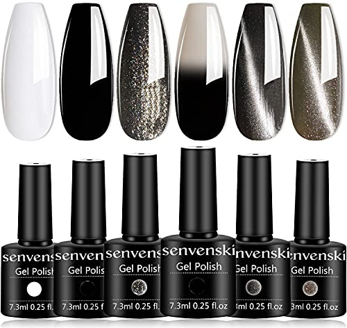Senvenski Gel Nagellack Weiß Schwarz Silber Grau Farbwechsel Farben Thermo Magnetisch Temperatur Chamäleon Glitzer UV LED Gift Set Kit Nagellack Kinder Mädchen (HS004)