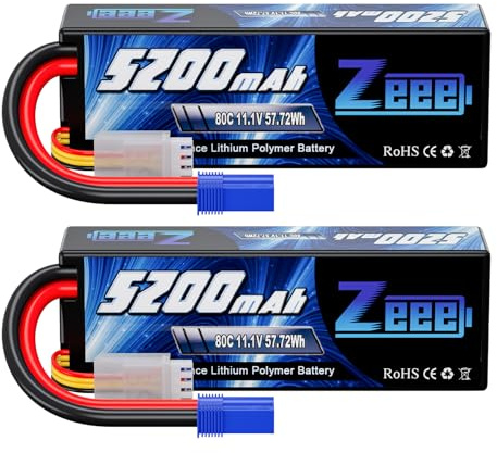 Zeee 3S LiPo Akku 11,1V 80C 5200mAh Hardcase Batterie mit EC5 Steck für RC Auto, RC Flugzeug, RC Hubschrauber, RC Hobby (2 Packungen)