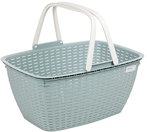 2 contenitori per la spesa in plastica di rattan con manico pieghevole (2 guscio d'uovo)