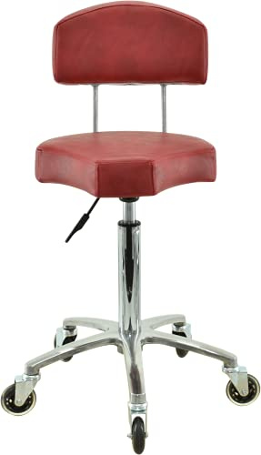 VAKON SALON - Ergonomischer Rollhocker mit Lehne in Rot - Höhenverstellbarer von 55-75 cm - Premium Rollen - Arbeitshocker Praxishocker