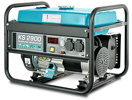 Generatore a benzina KS 2900 con una potenza massima di 2900 W, 2x16A (230 V), 12 V, indicatore di basso livello dell'olio, protezione da sovraccarico e cortocircuito, display