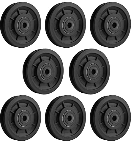 jiuzcare Carrucola Puleggia Palestra 90mm Universale Cuscinetto La Plastica Cavo per Sollevamento Sistema Pulegge Porta del Garage Nylon Silenzioso Rotazione 360 Gradi Attrezzi da Palestra [8 Pezzi]
