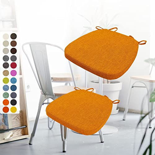 Aselbia 2er Set Stuhlkissen 40x38x3cm mit Bändern,Waschbare Sitzkissen rutschfest,Stuhlauflage Stuhlpolster Sitzkissen,Abnembar Bezug Mit Reißverschluss,Ideal für Zuhause Büro Küche Esszimmer,Orange