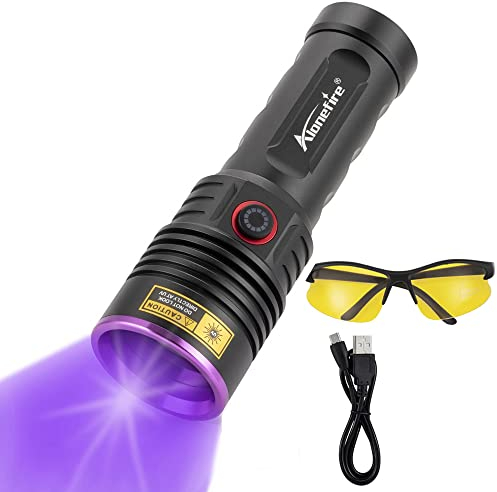 Alonefire SV53 36W 365nm UV Taschenlampe USB Aufladbar Ultraviolett Schwarzlicht Haustierurin Detektor für Harz, Angeln, Mineral, Bernstein mit Ladestation, UV Schutzbrille, Batterie Enthalten