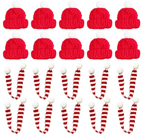 Happyyami Weihnachtsbaumdekoration 20 Stücke Weihnachten Mini Strickmütze Mini Schal Christbaumschmuck Hut Weihnachten Weinflasche Hut Kunst Dekoration Pflanzendekor
