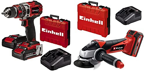 Einhell Te-Cd 18/50 Li-I Bl Trapano Avvitatore A Percussione A Batteria Powe X-Change 18 V, ‎Nero Rosso & Smerigliatrice Angolare A Batteria Te-Ag 18/115 Li-Solo Power X-Change 18 V, Nero Rosso