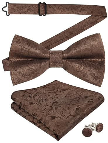 Alizeal Herren Fliege mit Farbverlauf Paisley, vorgebunden, Einstecktuch, Manschettenknöpfe Set | Formelle Party-Fliege, verstellbares Design, Smoking, zweilagiges Set