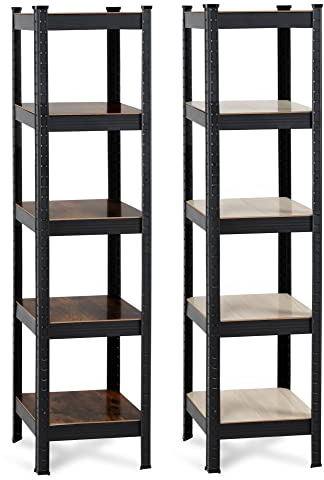 Stagecaptain 2X Heavyrack Design Lagerregal - Standregal für Küche, Lagerräume, Wohnzimmer & Büro - Storage Shelf mit 5 Regalböden in hellem oder dunklem Holz - Regal im Industrial Design - Schwarz
