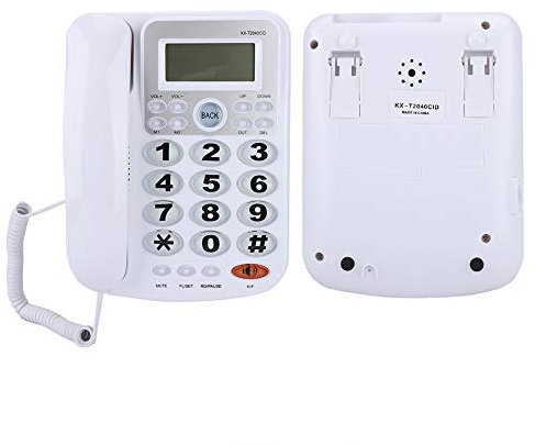 Telefono con Filo con Vivavoce, con Display ID Chiamante Telefono Cablato, Telefono con Filo a Doppia Porta, Telefono Fisso con Vivavoce per Ufficio Domestico (Bianco)