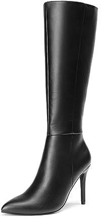 DREAM PAIRS Womens Pointed Stiletto Knee High Boots,Size 7.5,Black-Pu
