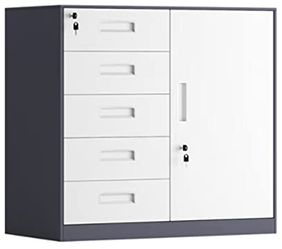 Aktenschrank Rollcontainer Aktenschrank aus Stahl, 5 Schubladen mit Schloss, vertikaler Aktenschrank, Druckerregal, niedriger Aktenschrank for das Heimbüro, komplett montiert Büroschrank ( Color : Gra