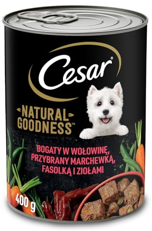 Cesar Natural Goodness Nassfutter für ausgewachsene Hunde reich an Rindfleisch, garniert mit Karotten, grünen Bohnen und Kräutern, Dose 12 x 400g