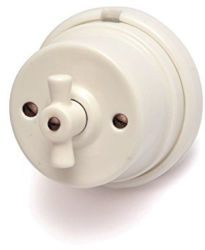 Invertitore Rotativo in Porcellana Bianca con Comando Asola Bianco diametro 80mm, Facile Installazione – Design Vintage per Impianti Elettrici a Vista – Materiale Resistente e Sicuro
