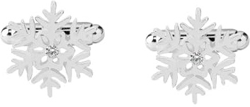 Lot de 2 boutons de manchette de Noël en forme de flocon de neige pour homme et femme avec cristaux en oxyde de zirconium - Fleur de la Reine des Neiges - Pinces à cravate tendance - Accessoires de