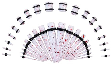 Longbeauty 18 Paare Ohr Dehnstäbe Set Ohr Acryl Dehnung Kit Set Piercing Tapers Knochenstabs Dehnungsset 1,6mm-10mm, Weiß&Rot