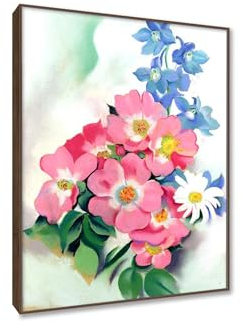 RKGHDCX Berühmte Gemälde Leinwandbild Kunstdruck Bild auf Leinwand Geoigia Keeffe《Rosa Rosen und Rittersporn》Reproduktion Leinwanddruck Bilder Wandbild für Wohnzimmer 50x70cm20 x28 Holzrahmen