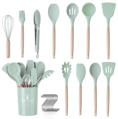 Juego de utensilios de cocina de 22 piezas, Juego de cucharones de cocina de silicona,con cucharón, espátula, cuchara, batidor, cepillo, apto para lavavajillas, resistente al calor