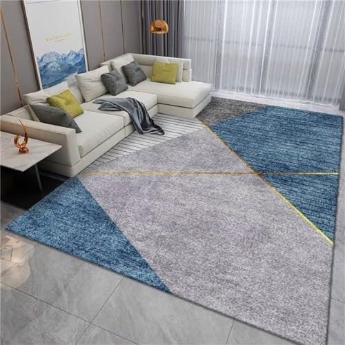 RUGMRZ Teppich Bürostuhl Geeignet Flickenteppich Waschbar grau-Blauer klassischer unregelmäßiger geometrischer Design-Wohnzimmerteppich pflegeleicht Teppischsclafzimmer 90X150CM
